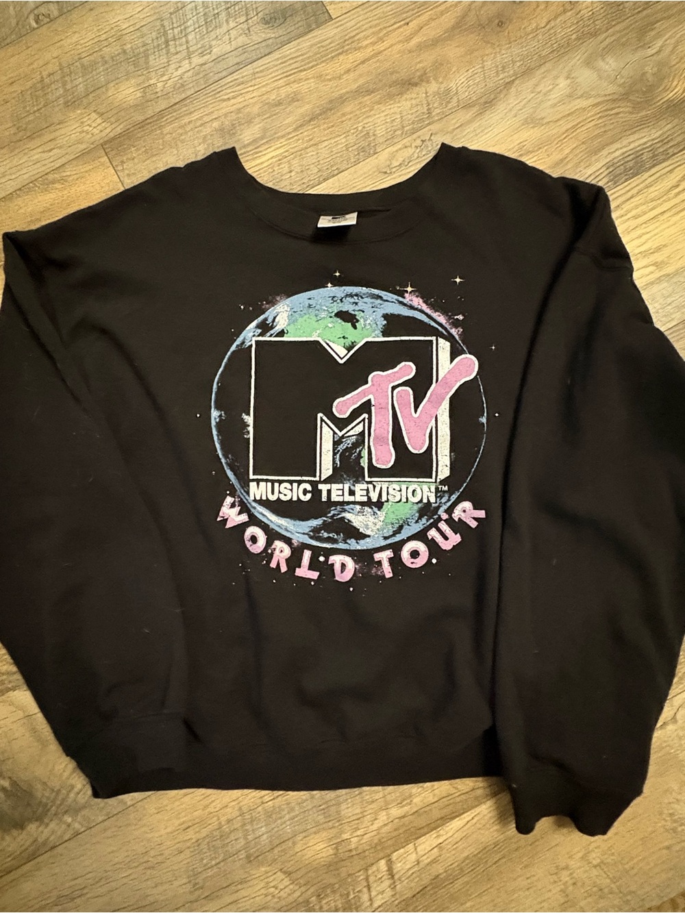 Vintage MTV Black Crewneck with Pink and Blue Logo